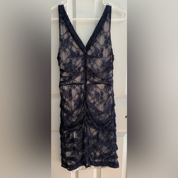 Express Navy Blue Ruched Lace Cocktail Dress Size 6 - Picture 7 of 7